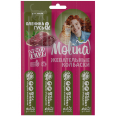 Molina лакомство для кошек жевательные колбаски, оленина и гусь