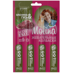 Molina лакомство для кошек жевательные колбаски, оленина и гусь