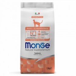 Monge Cat корм для взрослых кошек с лососем 1,5 кг + В ПОДАРОК беззерновой корм из лосося для взрослых кошек 1,5 кг