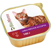BioMenu консервы для кошек суфле Мясное ассорти